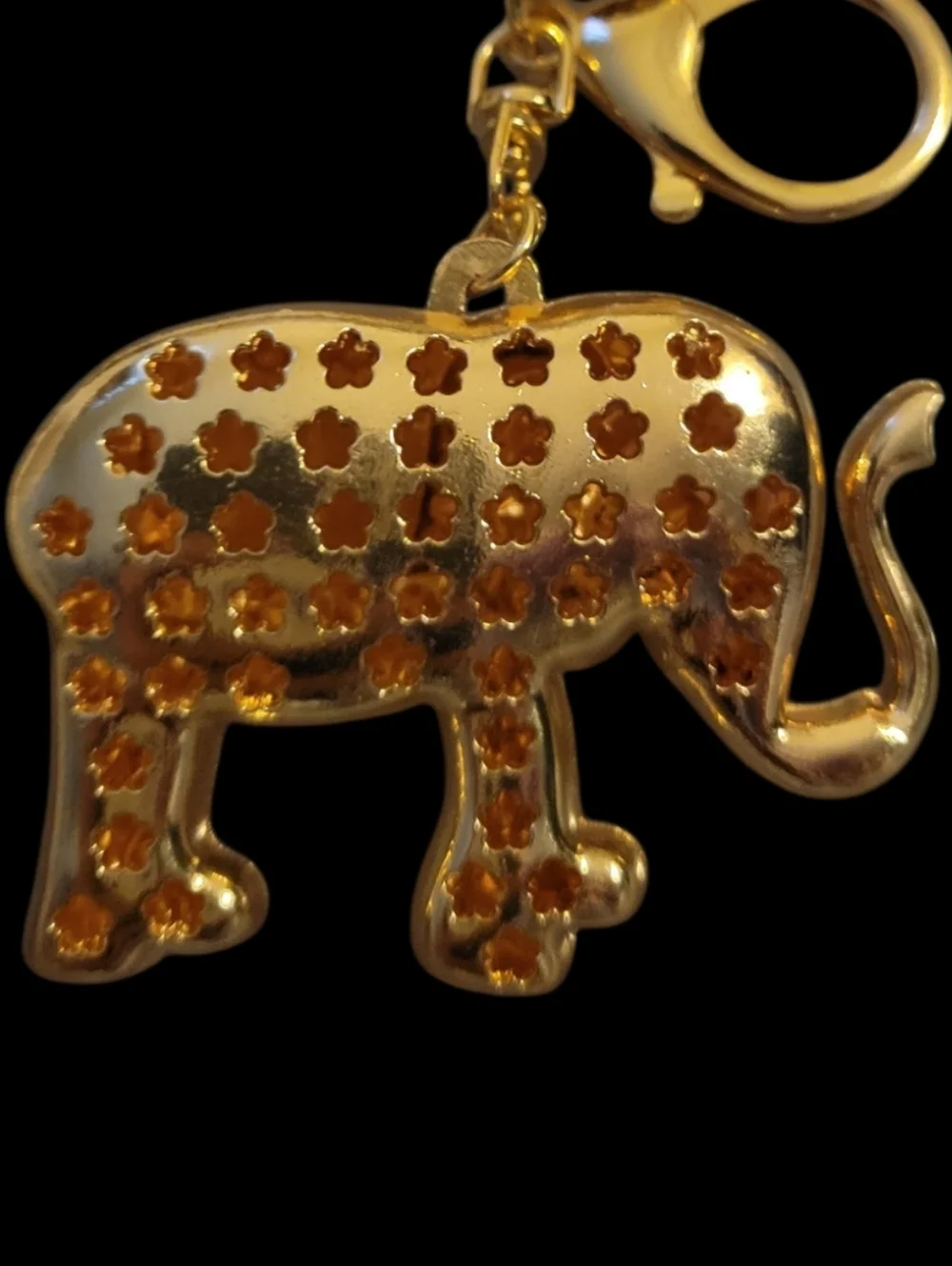 New Natasha‎ Gold Elephant Charm/Keychain, Black & Cream Enamel Accents, Bling